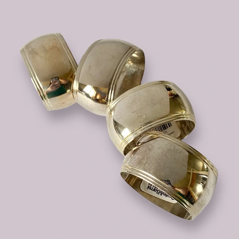 Crate&Barrel Silver Tone Heavy Oval Napkin Rings Set of 4